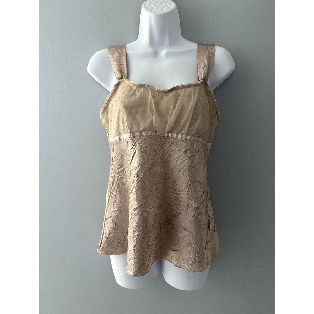Vtg Y2K Babydoll Tank Top Women M Beige Cami Boho Fairy Festival Coquette Whimsy